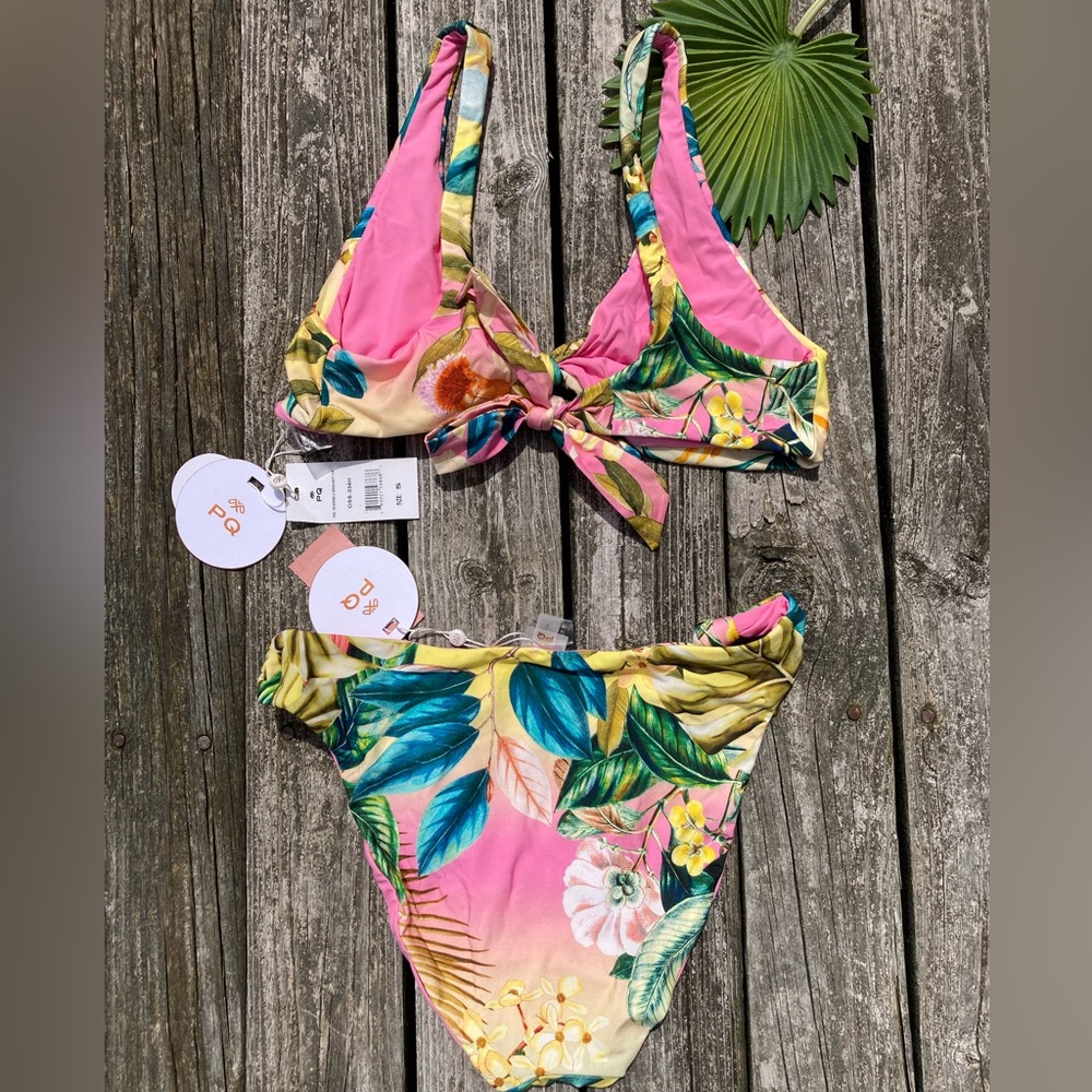 PQ SWIM Set - Tropical Reversible Drew Knot Top & Bottoms - S - Picture 7 of 17
